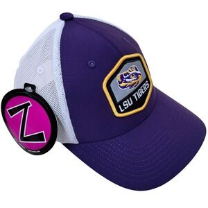 Zephyr LSU Tigers Embroidered Patch Mesh‎ Back Trucker Hat Purple White NWT